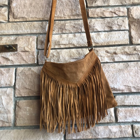 Brandy Melville Bags Brown Suede Fringe Crossbody Bag Poshmark